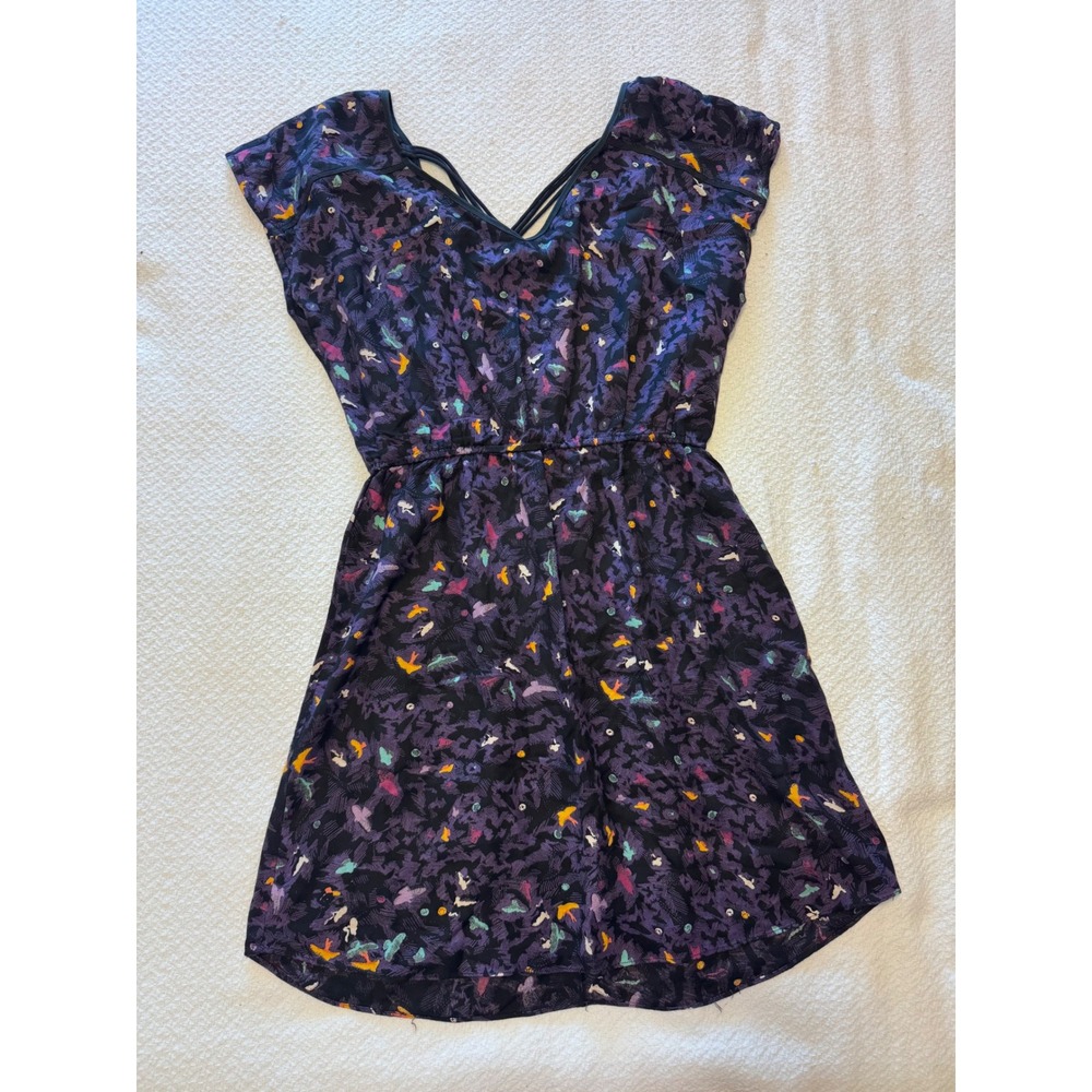 ONeill Purple Abstract Bird Print Strappy Back Mini Dress Medium